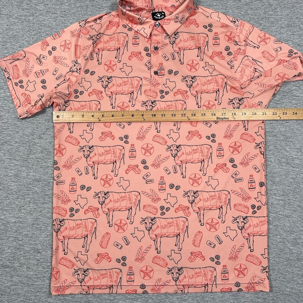 Raised By Coyotes Polo Shirt Mens Medium Pink Texas BBQ Short Sleeve Stretch - Picture 4 of 7